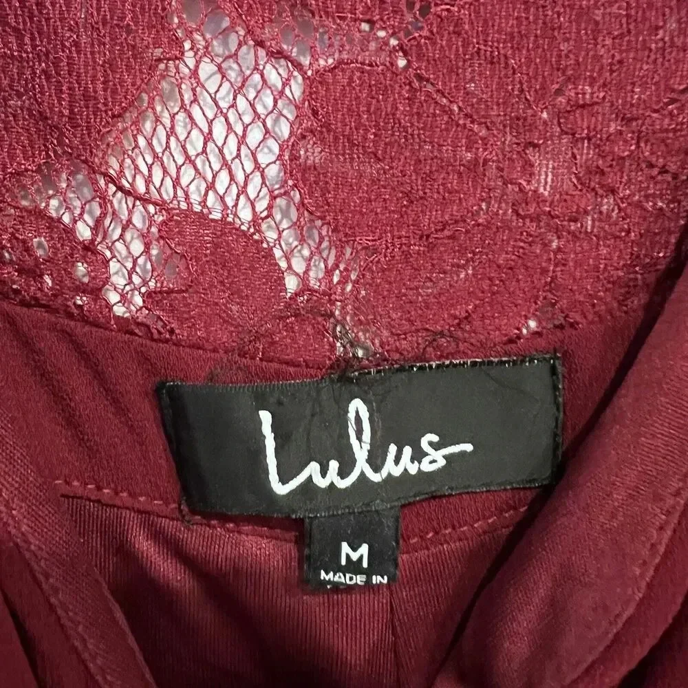 Lulu’s Women's Burgundy Kiska Lace Back Wide Leg Jumpsuit side Pockets Medium - Picture 11 of 16